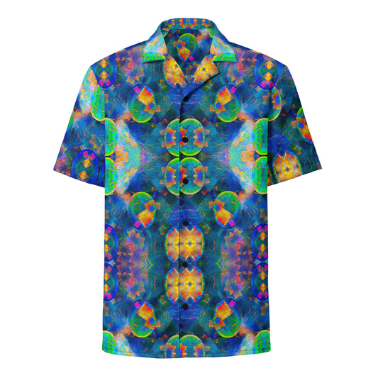Button-Down Short Sleeve Shirt (Unisex)(Opal Skies Cantus Primus) RJSTHW2025 RJS