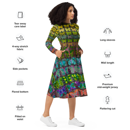 Long Sleeve Midi Dress (Her/They)(Butterfly Glade Tree Link Pride Stripes) RJSTHS2022 RJS