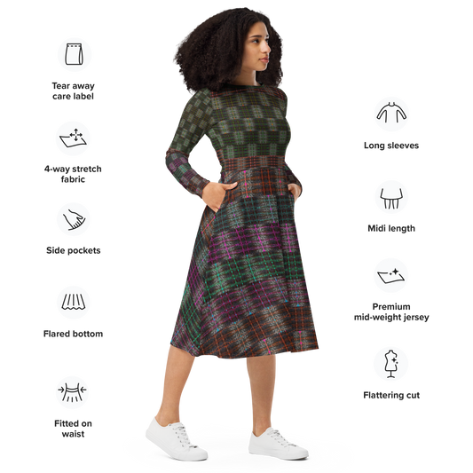 Long Sleeve Midi Dress (Her/They)(Tree Link Pride Stripes) RJSTHS2022 RJS