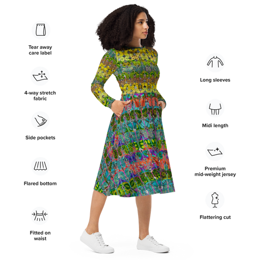 Long Sleeve Midi Dress (Her/They)(Butterfly Glade Tree Link Pride Stripes) RJSTHS2022 RJS