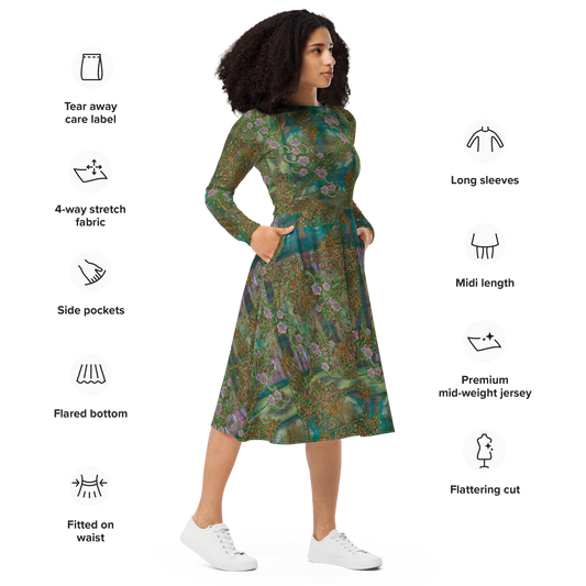 Long Sleeve Midi Dress (Her/They)(WindSong Flower) RJSTH@Fabric#4 RJSTHS2022 RJS