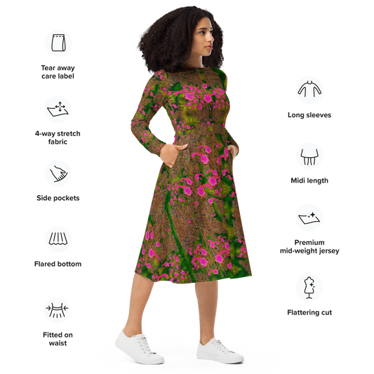 Long Sleeve Midi Dress (Her/They)(WindSong Flower) RJSTH@Fabric#7 RJSTHS2022 RJS