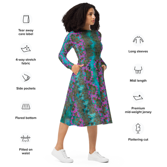 Long Sleeve Midi Dress (Her/They)(WindSong Flower) RJSTH@Fabric#8 RJSTHS2022 RJS