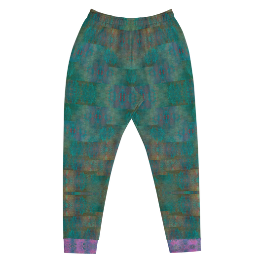 Hand Made, Print on Demand, Apparel & Accessories > Clothing > Activewear, Joggers, Sweatpants, River Jade Smithy, RJS, Travis Huffaker, RJSTH, 70% polyester, 27% cotton, 3% elastane, Slim fit, Cuffed legs, pockets, Elastic waistband, drawstring, RJSTH@Fabric#4, raku, blue, green, purple cuff, geometric, crackle, detail, front