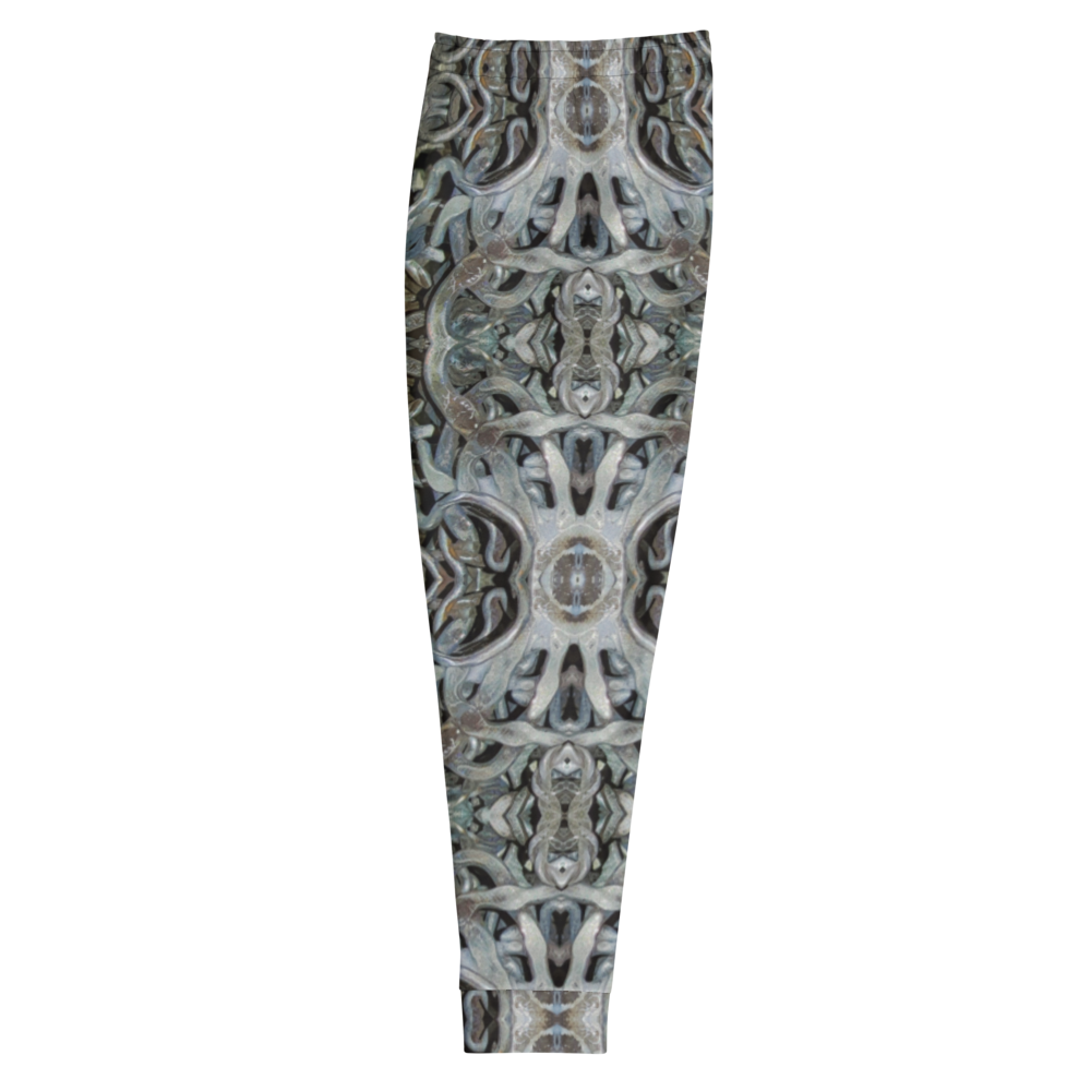 Hand Made, Print on Demand, Apparel & Accessories > Clothing > Activewear, Joggers, Sweatpants, River Jade Smithy, RJS, Travis Huffaker, RJSTH, 70% polyester, 27% cotton, 3% elastane, Slim fit, Cuffed leg, pockets, Elastic waistband, drawstring, Grail Night Hoard, GNHV8.6, smithed, jeweled, copper, patina, silver, gray, side