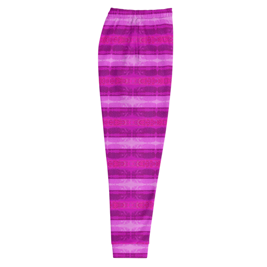 Hand Made, Print on Demand, Apparel & Accessories > Clothing > Activewear, Joggers, Sweatpants, River Jade Smithy, RJS, Travis Huffaker, RJSTH, 70% polyester, 27% cotton, 3% elastane, Slim fit, Cuffed legs, pockets, Elastic waistband, drawstring, RindLink, Rind#9, GNHV8.2.1, purple, pink, lilac, jeweled, stripes, love, side