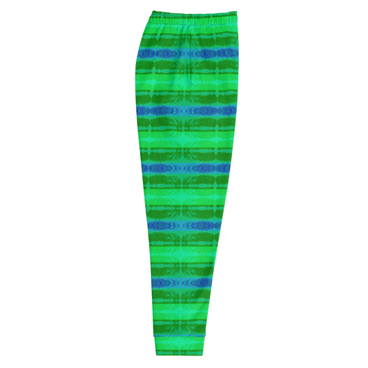 Hand Made, Print on Demand, Apparel & Accessories > Clothing > Activewear, Joggers, Sweatpants, River Jade Smithy, RJS, Travis Huffaker, RJSTH, 70% polyester, 27% cotton, 3% elastane, Slim fit, Cuffed legs, pockets, Elastic waistband, drawstring, RJSTH@Fabric#10, Rind#10, GNHV8.2.1, green, blue, jeweled, stripes, love, side