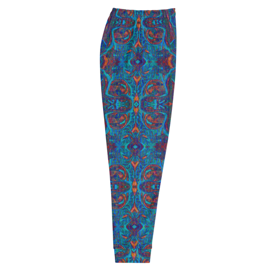 Hand Made, Print on Demand, Apparel & Accessories > Clothing > Activewear, Joggers, Sweatpants, River Jade Smithy, RJS, Travis Huffaker, RJSTH, 70% polyester, 27% cotton, 3% elastane, Slim fit, Cuffed legs, pockets, Elastic waistband, drawstring, Pure Candy Logo Collection, GNHV8.2.1, Blue, purple, Intricate, woven, Copper, Jewel , side