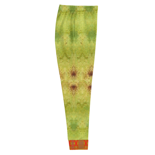 Hand Made, Print on Demand, Apparel & Accessories > Clothing > Activewear, Joggers, Sweatpants, River Jade Smithy, RJS, Travis Huffaker, RJSTH, 70% polyester, 27% cotton, 3% elastane, Slim fit, Cuffed legs, pockets, Elastic waistband, drawstring, RJSTH@Fabric#2, raku, moss, green, brown, glass, orange, stripe, cuff, side