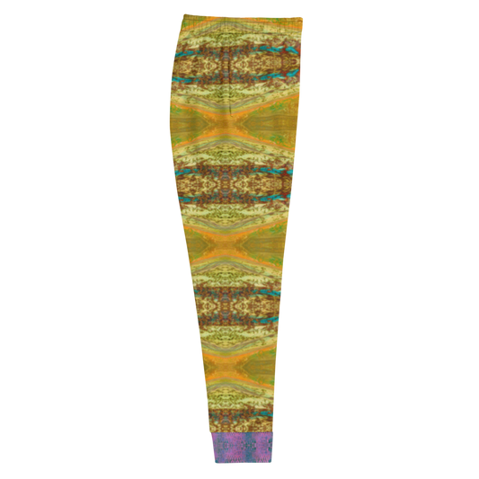 Hand Made, Print on Demand, Apparel & Accessories > Clothing > Activewear, Joggers, Sweatpants, River Jade Smithy, RJS, Travis Huffaker, RJSTH, 70% polyester, 27% cotton, 3% elastane, Slim fit, Cuffed legs, pockets, Elastic waistband, drawstring, RJSTH@Fabric#6, purple, leg cuff, bronze, gold, raku, blue, glass, copper, side
