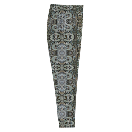 Hand Made, Print on Demand, Apparel & Accessories > Clothing > Activewear, Joggers, Sweatpants, River Jade Smithy, RJS, Travis Huffaker, RJSTH, 70% polyester, 27% cotton, 3% elastane, Slim fit, Cuffed legs, pockets, Elastic waistband, drawstring, Grail Night Hoard Virtus 8, GNHV8.7, intricate, jewel, copper, patina, silver, gray, grail proof, side