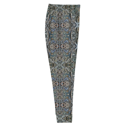 Hand Made, Print on Demand, Apparel & Accessories > Clothing > Activewear, Joggers, Sweatpants, River Jade Smithy, RJS, Travis Huffaker, RJSTH, 70% polyester, 27% cotton, 3% elastane, Slim fit, Cuffed legs, pockets, Elastic waistband, drawstring, Grail Night Hoard Virtus 8, GNHV8.8, intricate, jeweled, hammered, copper, patina, gray, green, silver, grail proof, side