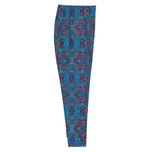 Hand Made, Print on Demand, Apparel & Accessories > Clothing > Activewear, Joggers, Sweatpants, River Jade Smithy, RJS, Travis Huffaker, RJSTH, 70% polyester, 27% cotton, 3% elastane, Slim fit, Cuffed legs, pockets, Elastic waistband, drawstring, Pure Candy Logo Collection, GNHV8.2.1, Blue, purple, Intricate, woven, Copper, Jewel , side