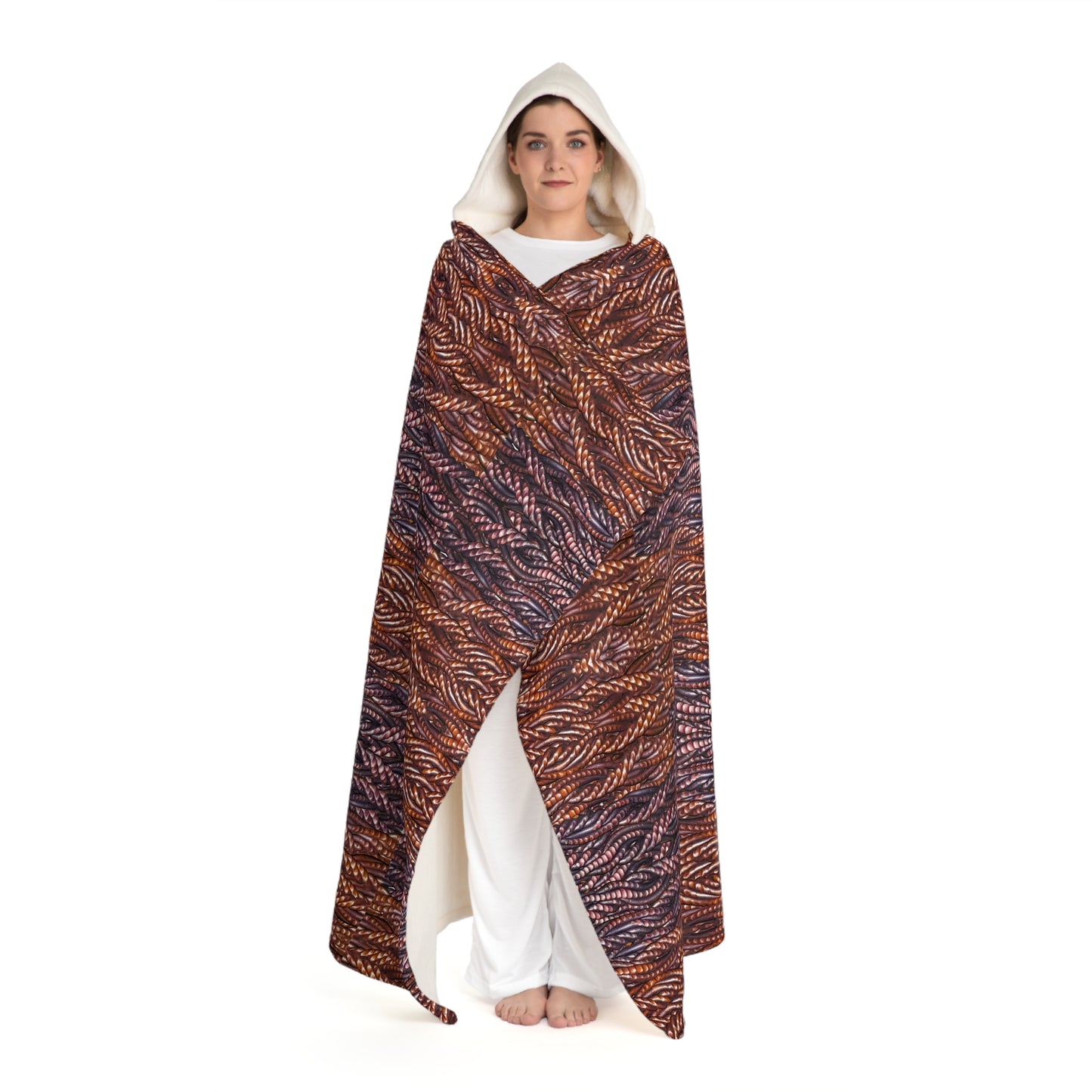 Cream Hooded Sherpa Fleece Blanket (Grail Hearth Core Copper Fabric) RJSTHw2023 RJS