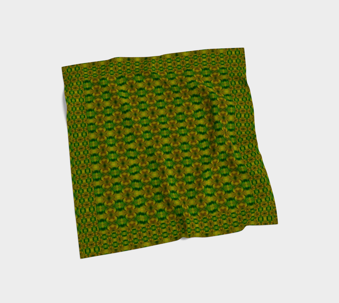 Yellow-gold and green Purely Jade Light silk art scarf laid flat, showing a repeated cellular field by RJSTH.