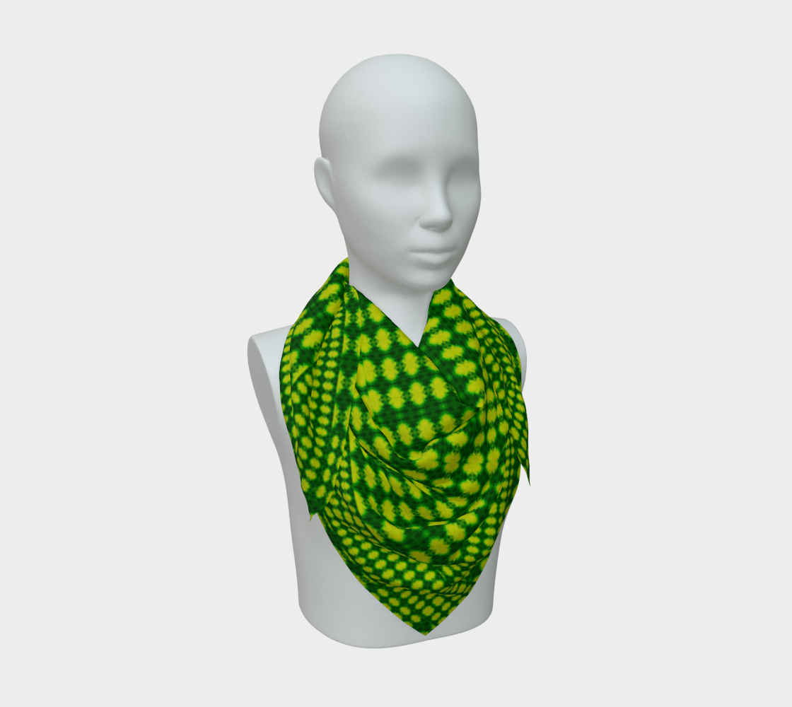 Bright yellow-green Purely Jade Light silk art scarf draped on a mannequin, showing a fine-grid lattice field by RJSTH.