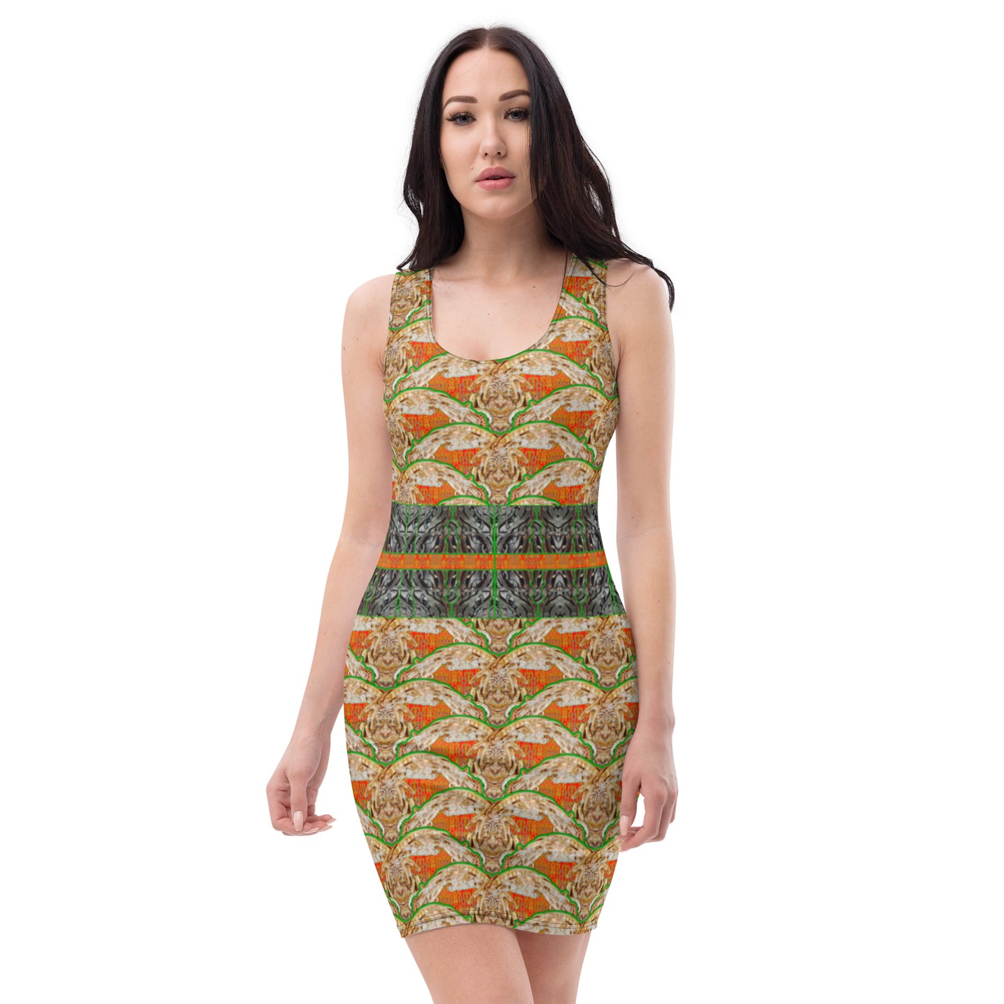 Fitted Sleeveless Bodycon Dress (Her/Muliebris)(Rind#3 Ouroboros Butterfly Tree Link Stripe) RJSTH@Fabric#3 RJSTHW2021 RJS