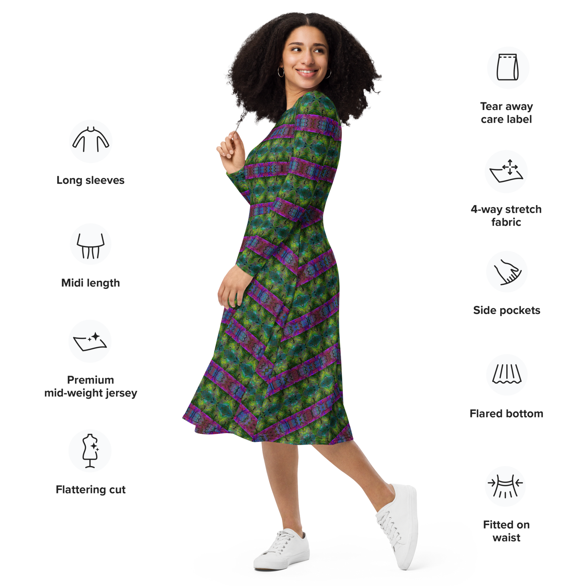 Women's Long Sleeve Midi Dress - Artist Print | Sustainable Fashion River Jade Smithy Women's Long Sleeve Midi Dress - Artist Print | Sustainable Fashion River Jade Smithy