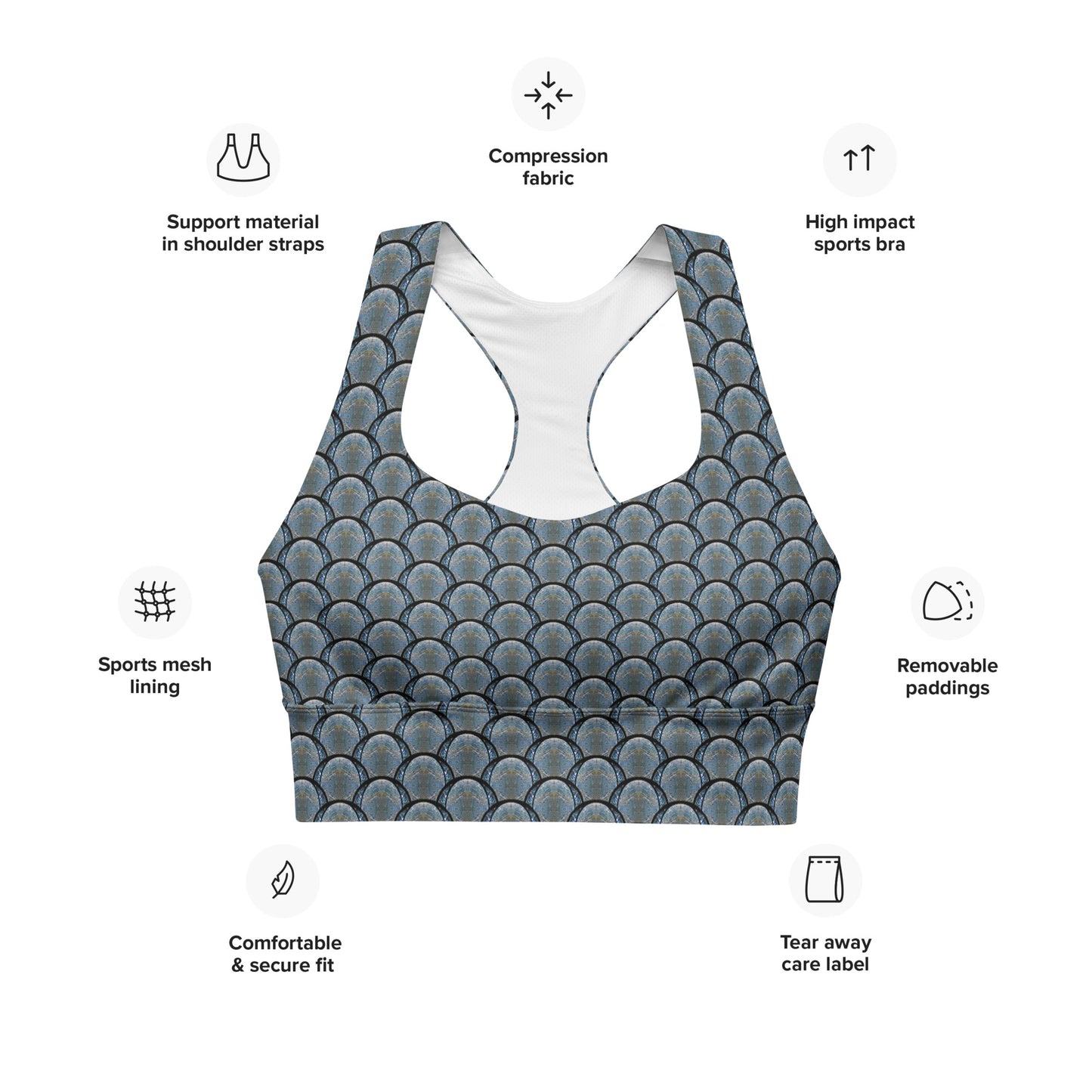 Longline Sports Bra (Her/Muliebris)(Opal Skies Cantus Primus "Lūminōsitās") RJSTHs2024 RJS