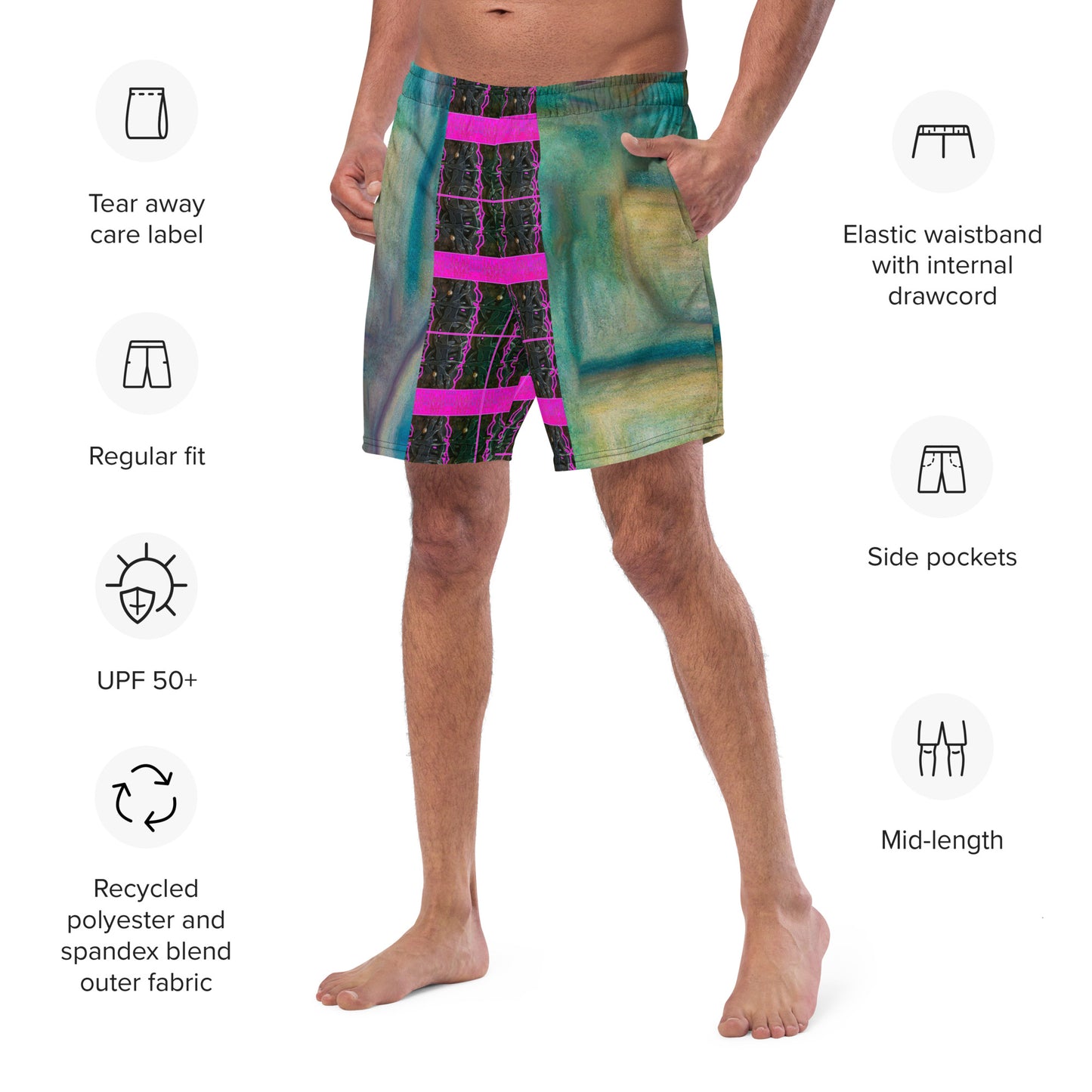 Swim Trunks (His/They)(Tree Link Stripe Pink Logo) RJSTH@Fabric#9 RJSTHS2023 RJS