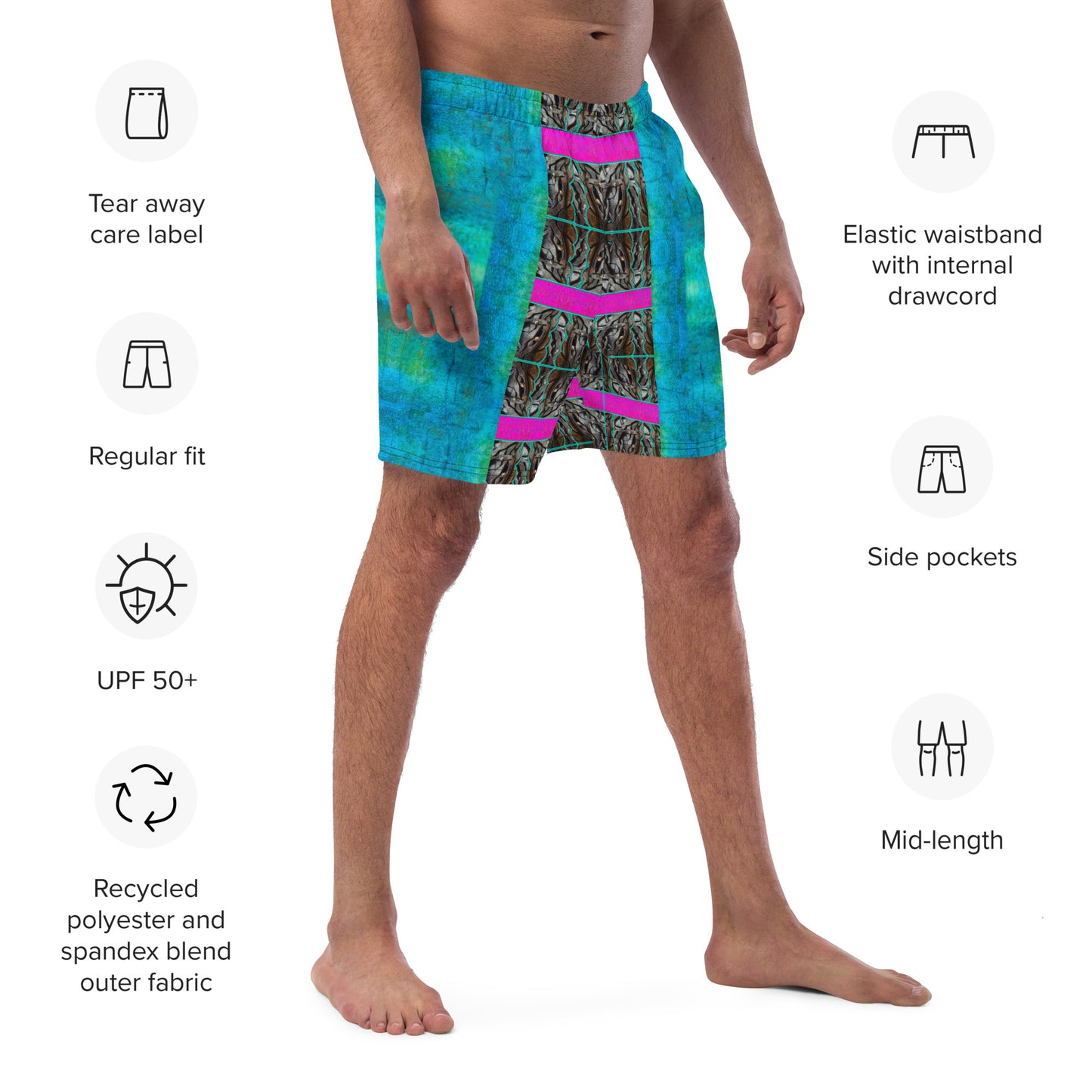 Swim Trunks (His/They)(Tree Link Stripe Pink Logo) RJSTH@Fabric#8 RJSTHS2023 RJS