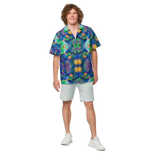 Button-Down Short Sleeve Shirt (Unisex)(Opal Skies Cantus Primus) RJSTHW2025 RJS