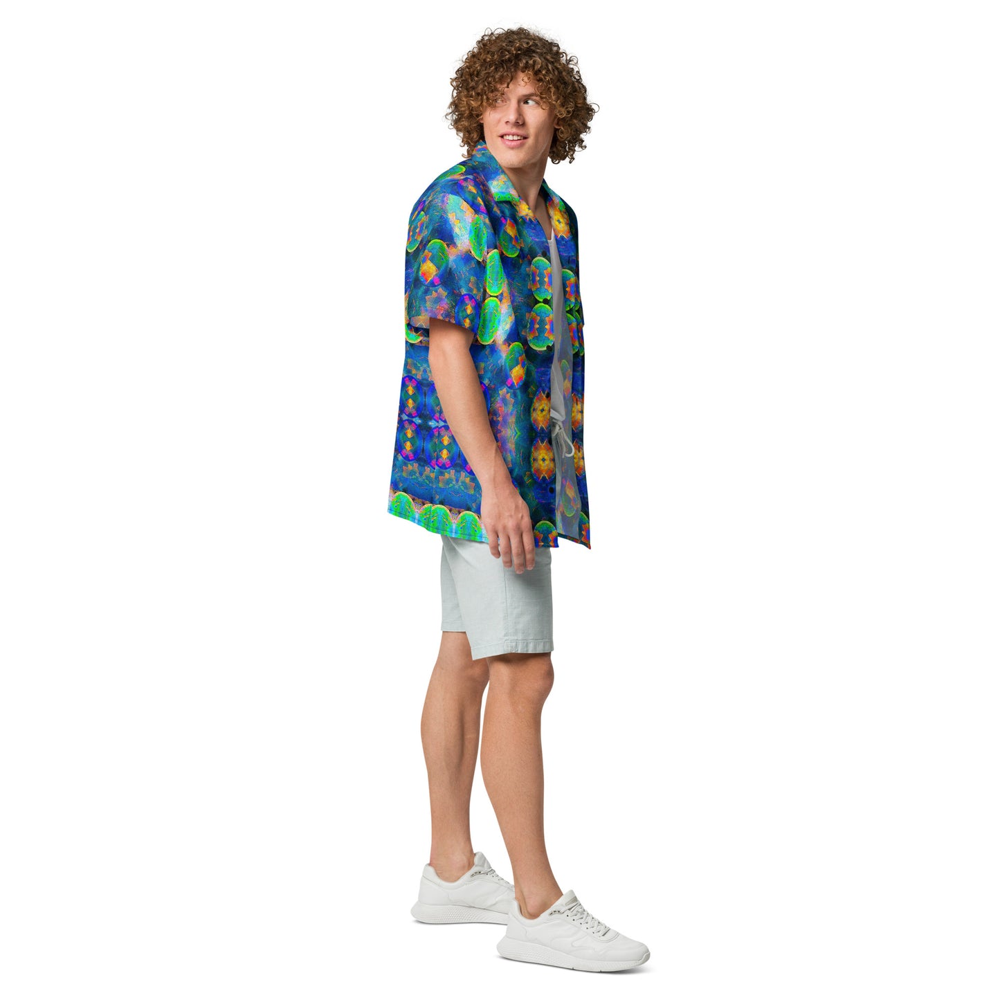 Button-Down Short Sleeve Shirt (Unisex)(Opal Skies Cantus Primus) RJSTHW2025 RJS