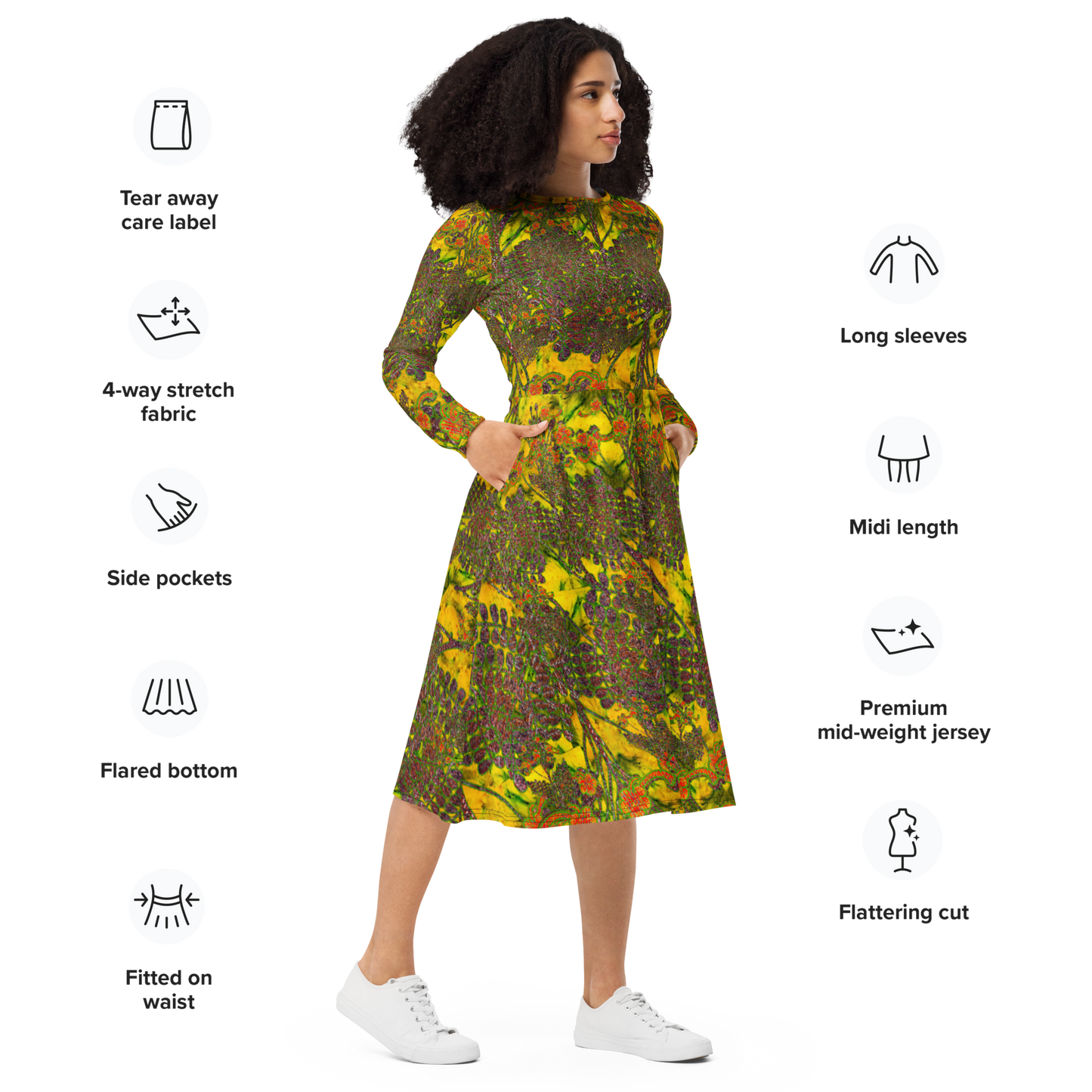 Long Sleeve Midi Dress (Her/Muliebris)(WindSong Flower) RJSTH@Fabric#1 RJSTHS2022 RJS