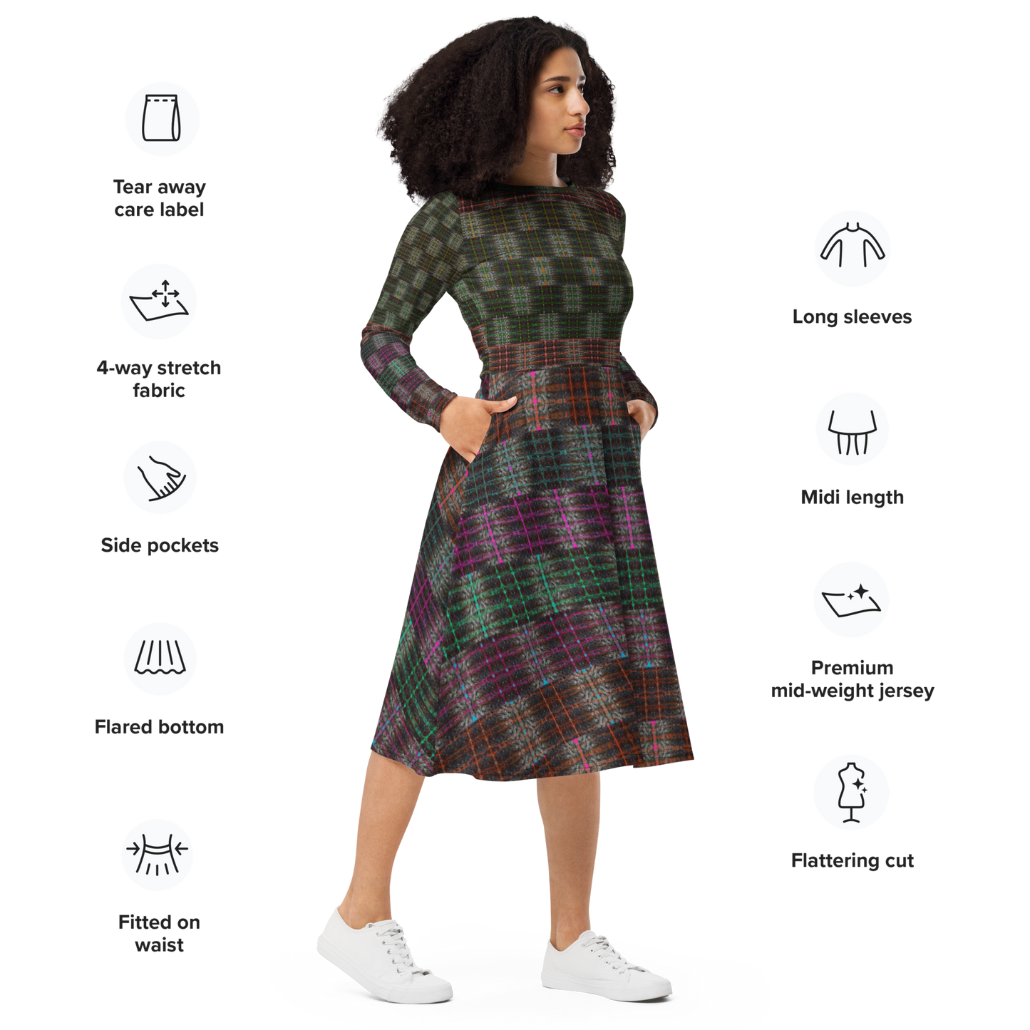 Long Sleeve Midi Dress (Her/They)(Tree Link Pride Stripes) RJSTHS2022 RJS
