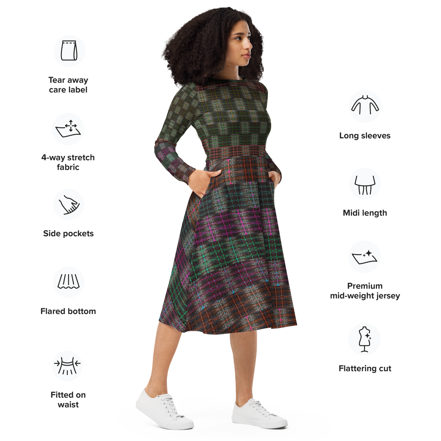 Long Sleeve Midi Dress (Her/Muliebris)(Tree Link Pride Stripes) RJSTHS2022 RJS