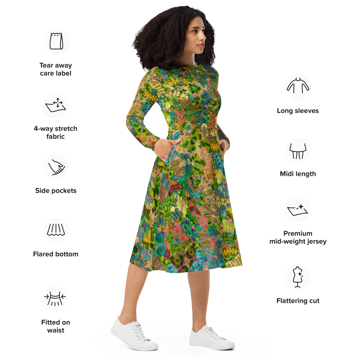 Long Sleeve Midi Dress (Her/They)(Butterfly Glade Ouroboros Smith Fabric) RJSTHS2022 RJS