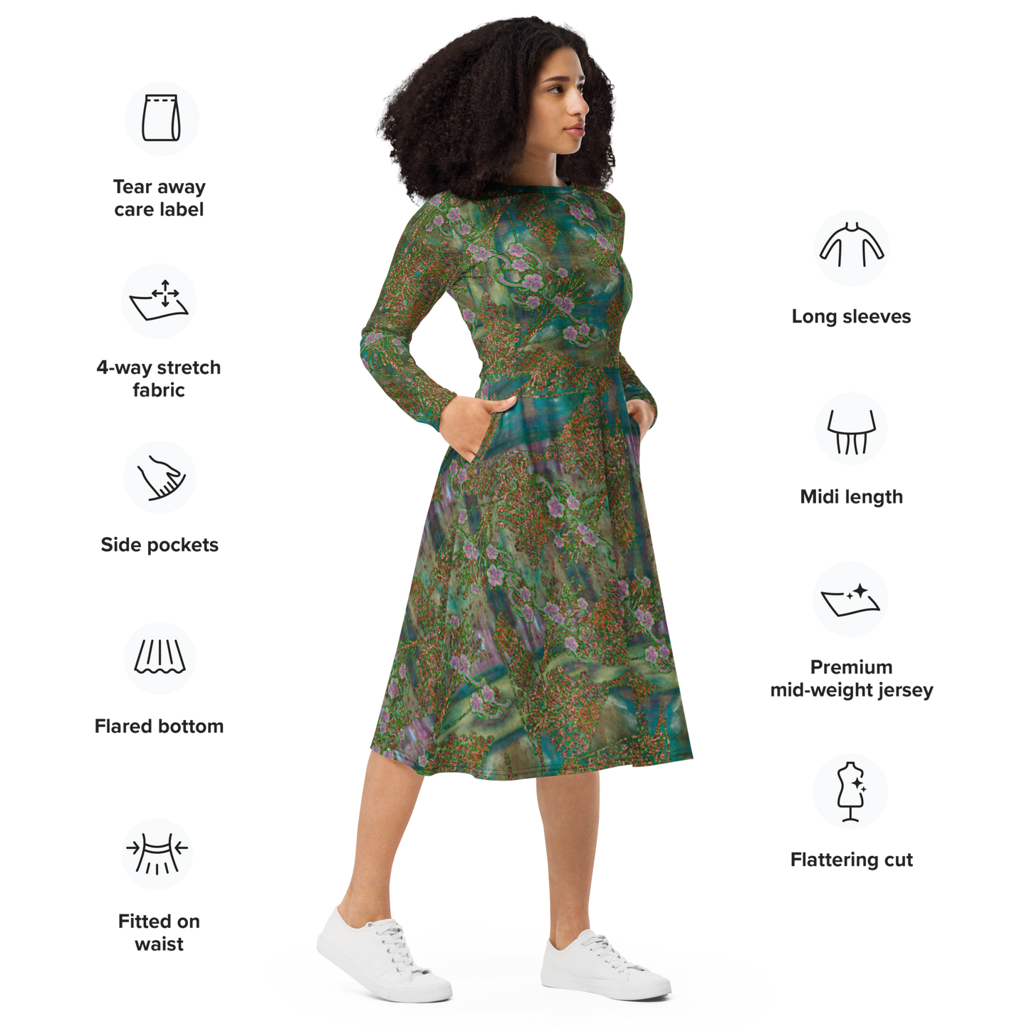 Long Sleeve Midi Dress (Her/They)(WindSong Flower) RJSTH@Fabric#4 RJSTHS2022 RJS