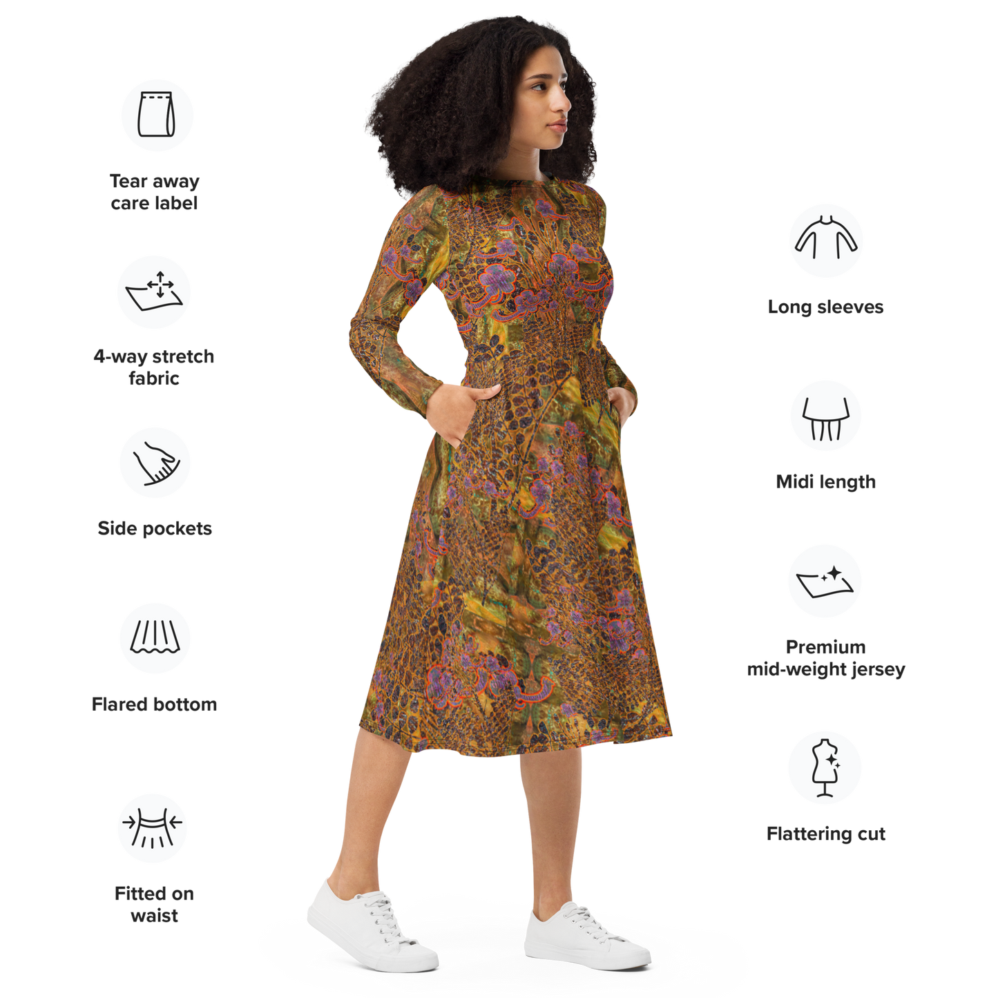 Long Sleeve Midi Dress (Her/They)(WindSong Flower) RJSTH@Fabric#6 RJSTHS2022 RJS