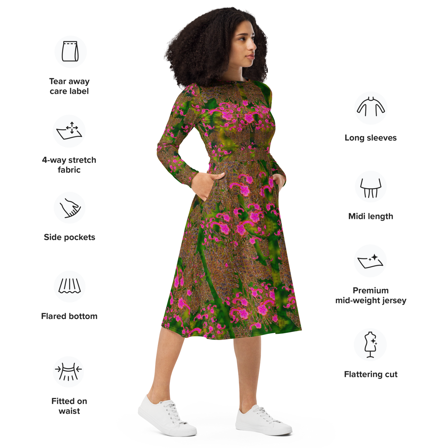 Long Sleeve Midi Dress (Her/They)(WindSong Flower) RJSTH@Fabric#7 RJSTHS2022 RJS