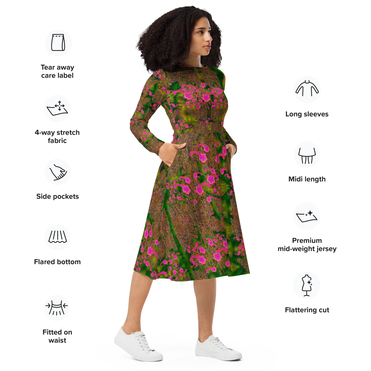 Long Sleeve Midi Dress (Her/Muliebris)(WindSong Flower) RJSTH@Fabric#7 RJSTHS2022 RJS