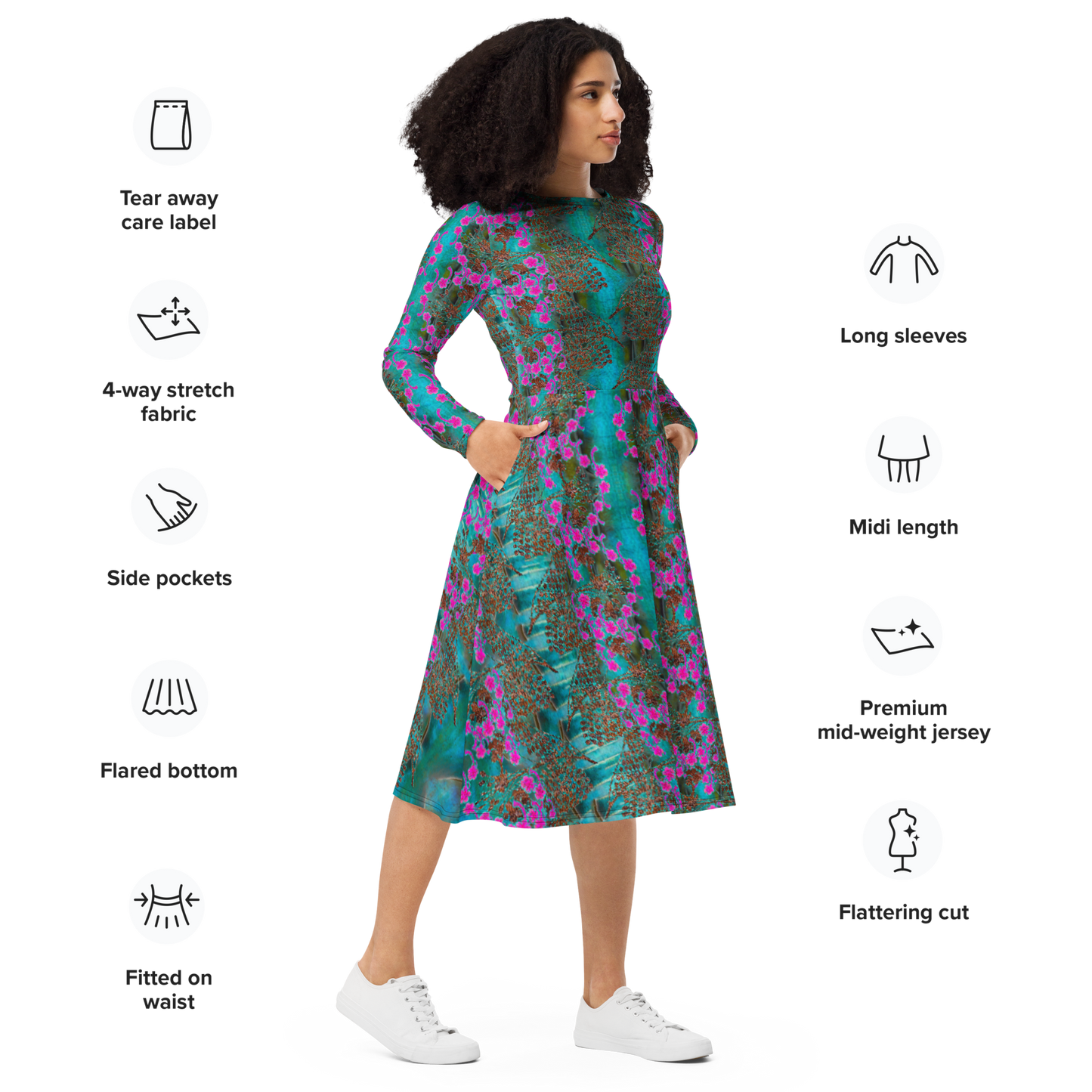 Long Sleeve Midi Dress (Her/They)(WindSong Flower) RJSTH@Fabric#8 RJSTHS2022 RJS