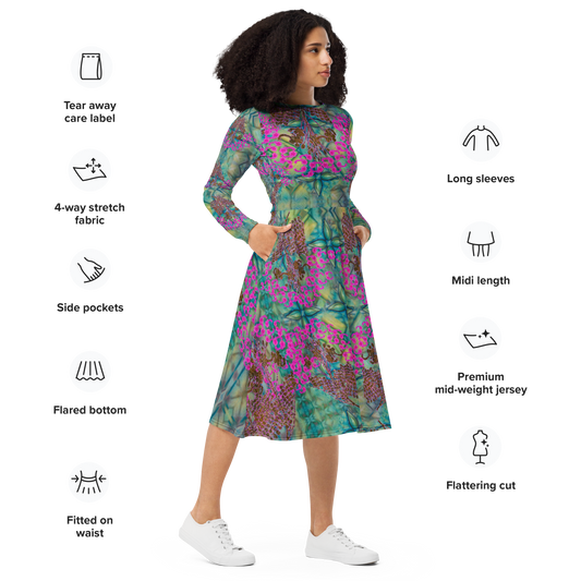 Long Sleeve Midi Dress (Her/They)(WindSong Flower) RJSTH@Fabric#9 RJSTHS2022 RJS