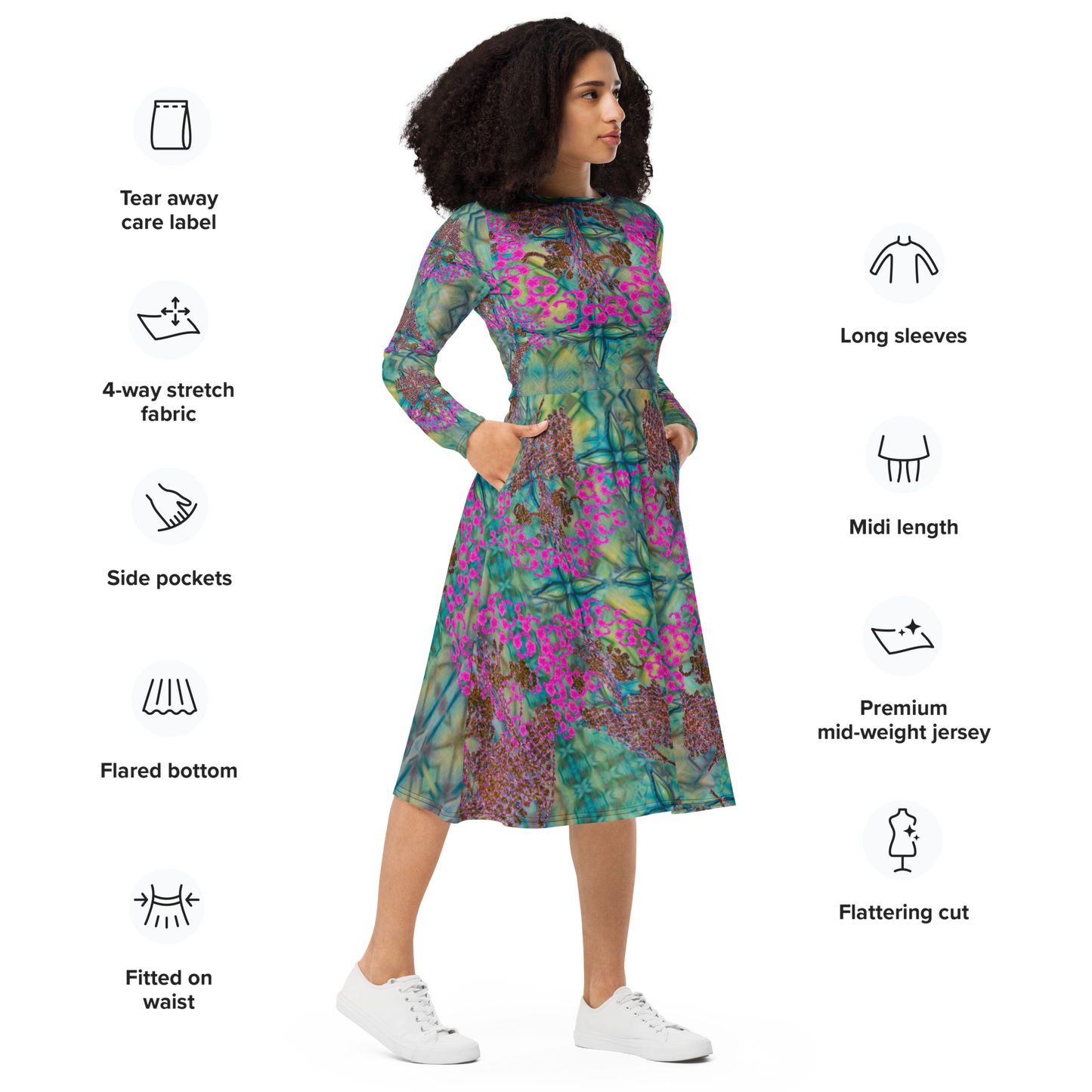 Long Sleeve Midi Dress (Her/They)(WindSong Flower) RJSTH@Fabric#9 RJSTHS2022 RJS
