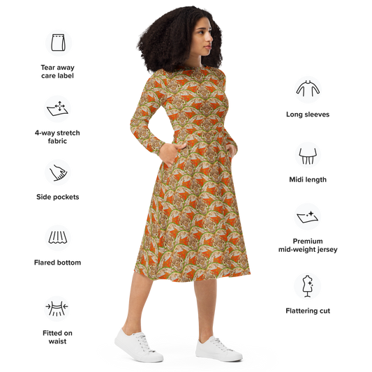 Long Sleeve Midi Dress (Her/They)(Rind#1 Ouroboros Butterfly Orange Logo) RJSTHS2022 RJS