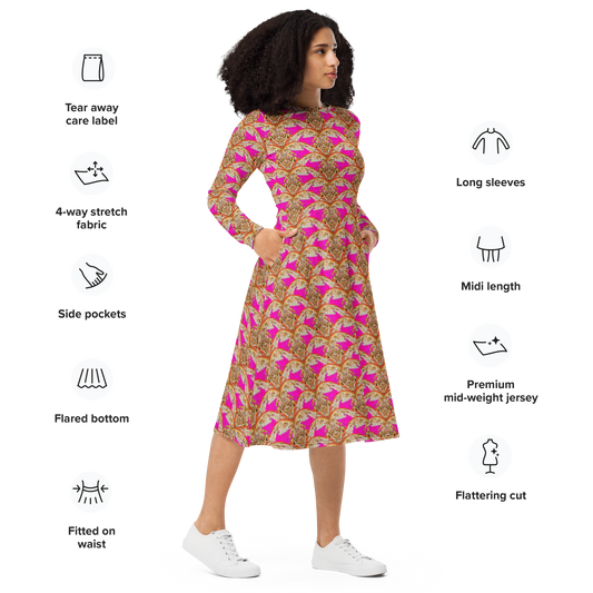 Long Sleeve Midi Dress (Her/They)(Rind#7 Ouroboros Butterfly Pink Logo) RJSTHS2022 RJS