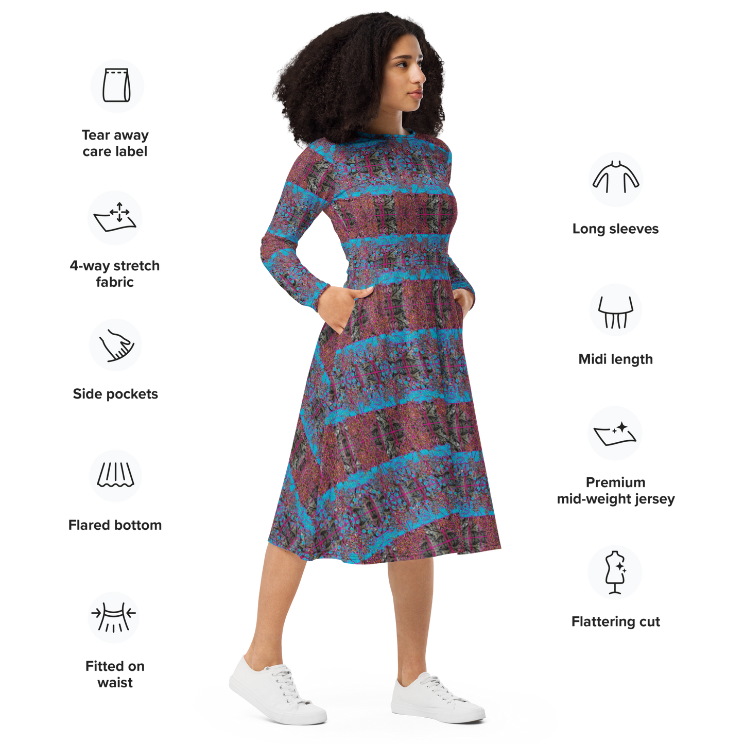 Long Sleeve Midi Dress (Her/Muliebris)(Tree Link WindSong Flower) RJSTH@Fabric#11 RJSTHS2022 RJS