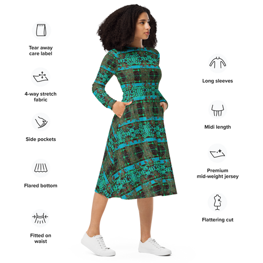 Long Sleeve Midi Dress (Her/Muliebris)(Tree Link WindSong Flower) RJSTH@Fabric#10 RJSTHS2022 RJS