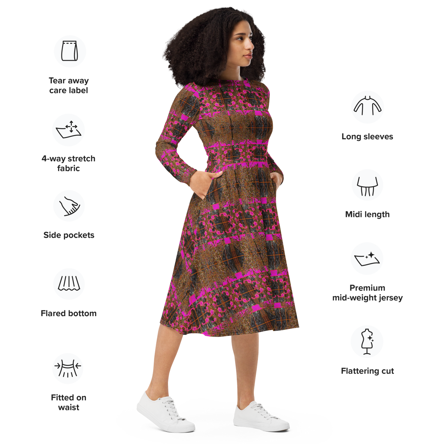 Long Sleeve Midi Dress (Her/Muliebris)(Tree Link WindSong Flower) RJSTH@Fabric#7 RJSTHS2022 RJS