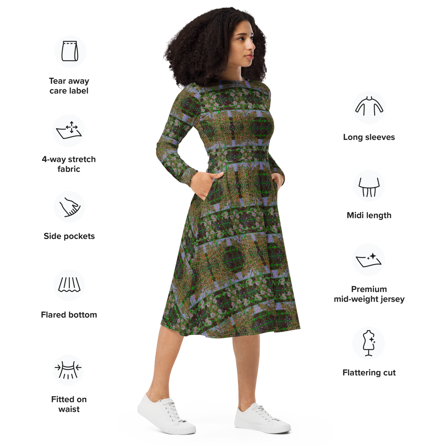 Long Sleeve Midi Dress (Her/Muliebris)(Tree Link WindSong Flower) RJSTH@Fabric#4 RJSTHS2022 RJS