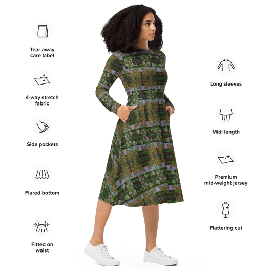 Long Sleeve Midi Dress (Her/Muliebris)(Tree Link WindSong Flower) RJSTH@Fabric#4 RJSTHS2022 RJS