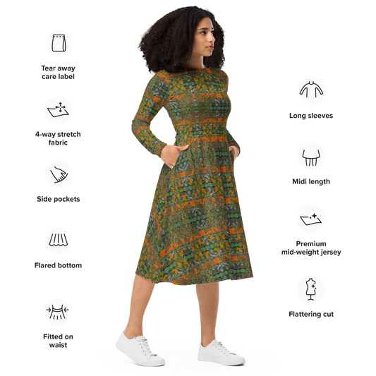 Long Sleeve Midi Dress (Her/Muliebris)(Tree Link WindSong Flower) RJSTH@Fabric#2 RJSTHS2022 RJS