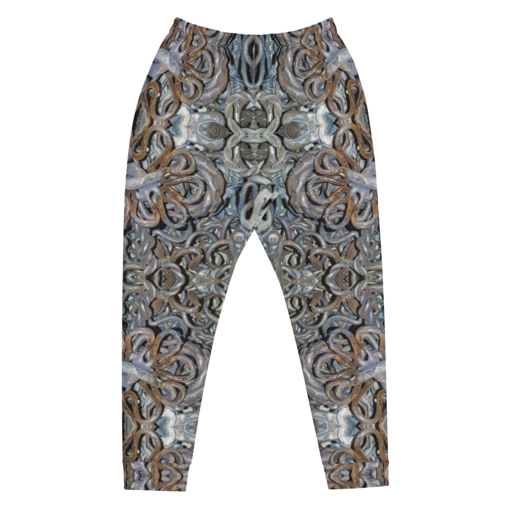 Hand Made, Print on Demand, Apparel & Accessories > Clothing > Activewear, Joggers, Sweatpants, River Jade Smithy, RJS, Travis Huffaker, RJSTH, 70% polyester, 27% cotton, 3% elastane, Slim fit, Cuffed legs, pockets, Elastic waistband, drawstring, Grail Night Hoard Virtus 8, GNHV8.5, smithed, jeweled, copper, patina, front