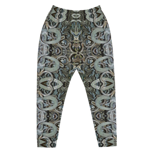 Hand Made, Print on Demand, Apparel & Accessories > Clothing > Activewear, Joggers, Sweatpants, River Jade Smithy, RJS, Travis Huffaker, RJSTH, 70% polyester, 27% cotton, 3% elastane, Slim fit, Cuffed legs, pockets, Elastic waistband, drawstring, Grail Night Hoard Virtus 8, GNHV8.7, intricate, jewel, copper, patina, silver, gray, grail proof, front