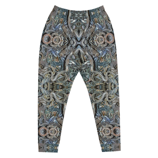 Hand Made, Print on Demand, Apparel & Accessories > Clothing > Activewear, Joggers, Sweatpants, River Jade Smithy, RJS, Travis Huffaker, RJSTH, 70% polyester, 27% cotton, 3% elastane, Slim fit, Cuffed legs, pockets, Elastic waistband, drawstring, Grail Night Hoard Virtus 8, GNHV8.8, intricate, jeweled, hammered, copper, patina, gray, green, silver, grail proof, front