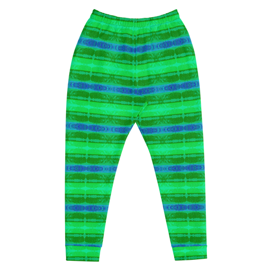 Hand Made, Print on Demand, Apparel & Accessories > Clothing > Activewear, Joggers, Sweatpants, River Jade Smithy, RJS, Travis Huffaker, RJSTH, 70% polyester, 27% cotton, 3% elastane, Slim fit, Cuffed legs, pockets, Elastic waistband, drawstring, RJSTH@Fabric#10, Rind#10, GNHV8.2.1, green, blue, jeweled, stripes, love, front